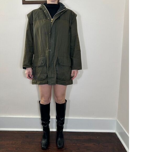 Barbour Green Waxed Durham Full Zip Jacket with Hood Size Medium - Picture 11 of 16